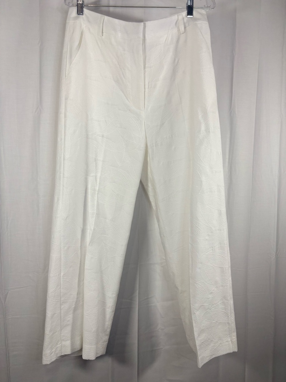 NWT TONET Womens White Textured Floral Pattern Wide-Leg Pants Size 10